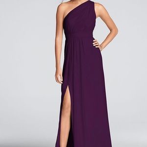 Long One-Shoulder Crinkle Chiffon Dress